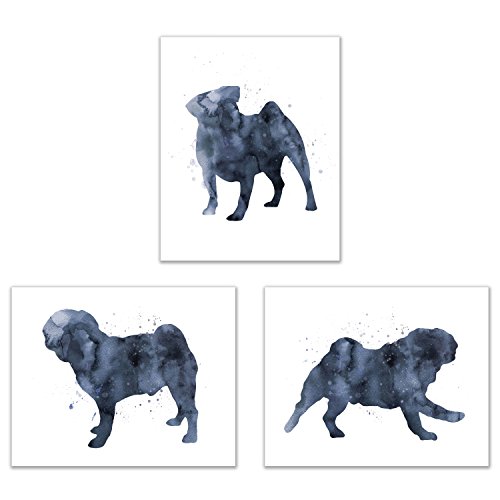 Summit Designs Pug Wall Art Decor - Set of 3 Prints (8x10) - Poster Photos - Puppy Dog Watercolor