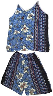 Easy Wear Women's Summer Sleeveless Lounger/Pajama Short Set (8529)-Blue/Multi (Petite X-Large)