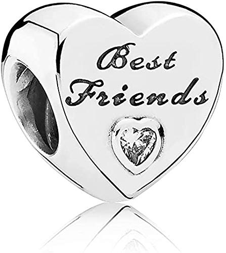CWOne Designs S925 Sterling Silver Family Moments Love Heart Charm for Pandora Charm Bracelets. (Best Friends)