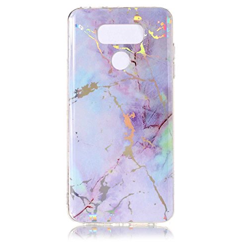 BoxTii LG G6 Case, Soft TPU Case [with Free Tempered Glass Screen Protector], Unique Marble Design, Slim Fit Shock Absorption Full Protective Cover Case for LG G6 (Purple)