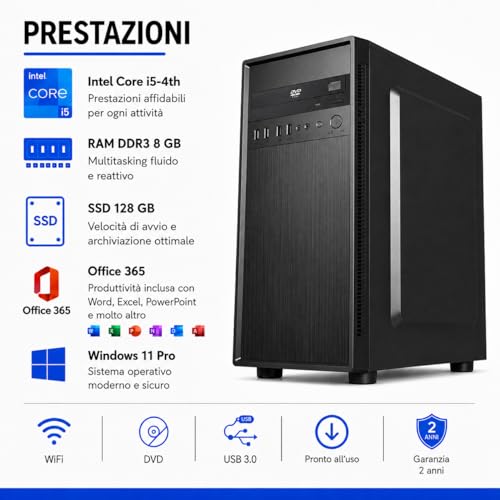 Desktop PC New • Intel Core i5 CPU • 8GB RAM DDR3 • 128GB SSD • Windows 11 Pro • WiFi • Office 365 • Ready to Use • USB 3.0 • Professional PC for Office, Home, School