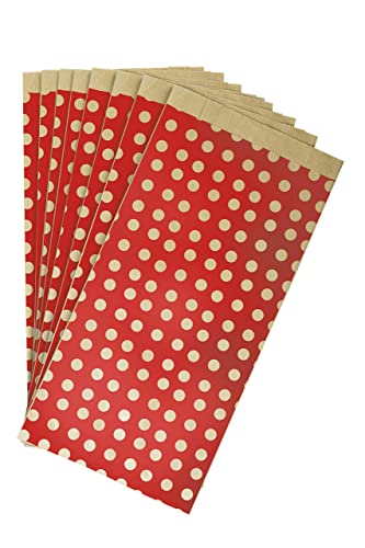 Clairefontaine 394110C - A Bag Of 50 Kraft Pockets - 15x31+6cm - Pattern: Polka Dots On Red Background - Ideal For: Candy, Books, Jewellery, Gift Wrapping, Bags
