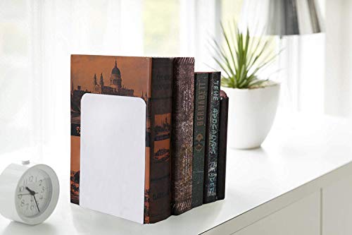 VONDERSO Bookends White, Metal Bookends Heavy Duty for Shelves Decor Home Office, Unique White Bookends Supports Anti-Slip for Kids Girls(2 Pair- 7.8 inches)