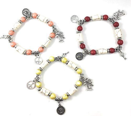 3 Charm Bracelets Set (Red, Yellow and Coral) Fashion Jewelry Pendants - Spinnaker Collection
