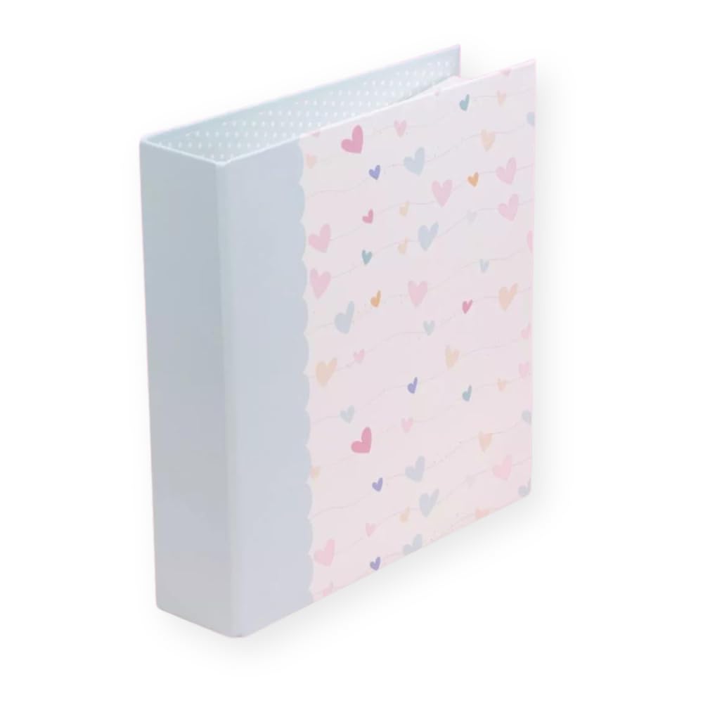 Craftelier - Lined Cardboard Album with Hearts Print (6" x 8") | System 2 White Metal D-Rings | Hard Covers and Sturdy | Size 22.5 x 23 x 6 cm - White and Pastel Blue