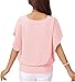 Hount Womens Round Neck Chiffon Blouse and Top Short Sleeve Work Office Shirt (X-Large, Pink)