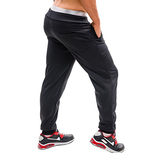 TIMEMEANS Mens Long Trousers Tracksuit Fitness Workout Joggers Gym Sweatpants Black