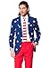 OPPOSUITS Men American Flag Suit - USA Outfit for the 4th of July with Red White and Blue Jacket, Pants and Tie