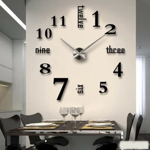 Large Wall Clock, Wall Sticker Stickers Digital Frameless DIY Wall Mute Clock Wall Decor DIY 3D Stick on Wall Clock for Home Office