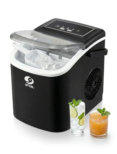 Ottal Ice Maker Countertop with Handle - 9 Bullet Ice Cubes in 6 Mins, Nugget Ice Maker, 12kg/24H, Portable Ice Machine with Scoop and Basket for Home, Kitchen, Camping, RV (Black)