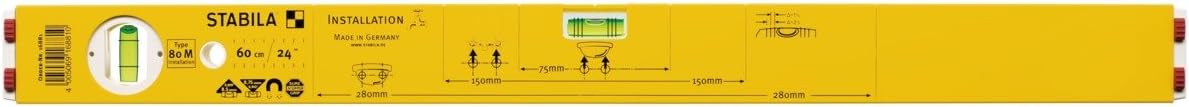 Stabila16881/0 60 cm "Type 80 M Installation" Spirit Level - Yellow/Black