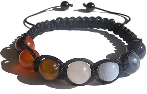 ZENstore 7 Chakra Healing Yoga Knotted Shamballa Bracele Natural Gemstones Red Jasper Carnelian Tiger Eye Rose Quartz Chalcedony Sodalite Amethyst