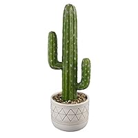 Flora Bunda 15" H Faux Plants Cactus Succulent in 5" Hand-Painted Geometric Planter Ceramic Pot Planter Mid Century