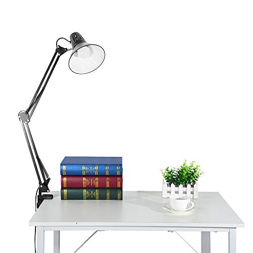 Cyhulu Metal Architect LED Table Lamp, Flexible Long Swing Arm Task Lamp with Clamp, Eye-care Drafting Desk Lamp for Study Reading Working