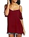 ZANZEA Womens Cold Shoulder Tops Sexy Casual Summer T Shirt Tee Short Ruffle Sleeve Spaghetti Strap Blouses Wine Red US 4
