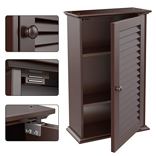 go2buy Wood Bathroom Wall Mount Cabinet Toilet Medicine Storage Organizer Single Door with Adjustable Shelves, Espresso - Thumbnail 4