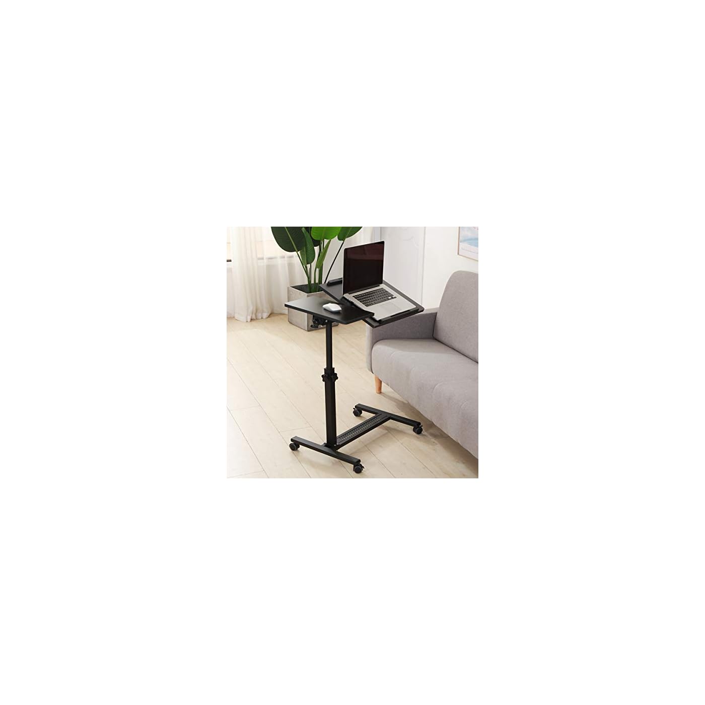 TigerDad Over Bed Table with Wheels Adjustable Rolling Laptop Table