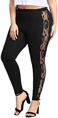 Tootu Women Plus Size Elastic Leggings Solid Criss-Cross Hollow Out Sport Pants (XXXL, Black 2)