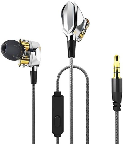 Gendaxin 3.5mm In-ear Earphones Earbuds High Resolution Heavy Bass Dual Dynamic Drivers Headphones with Mic Strong Bass Headset for iOS and Android Phones Computer PC Table