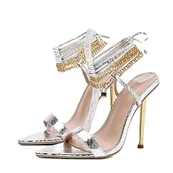 OWEIEYEU Women's Chain Ankle Strap Sandals Pointed