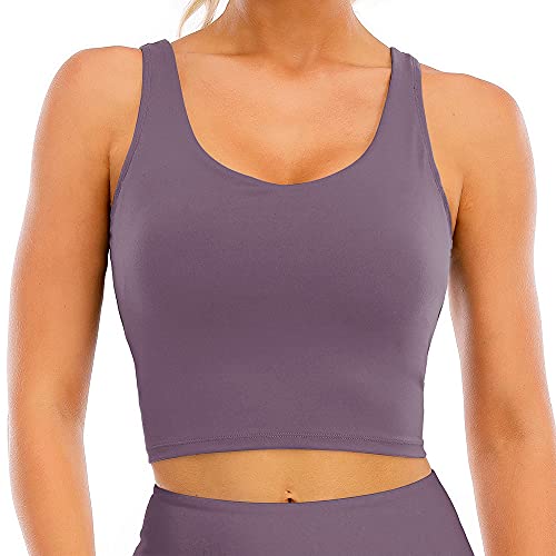 Loovoo Women Sports Bra Fitness Workout Running Yoga Tank Top Shirts Workout Running Crop Tank Tops Purple M