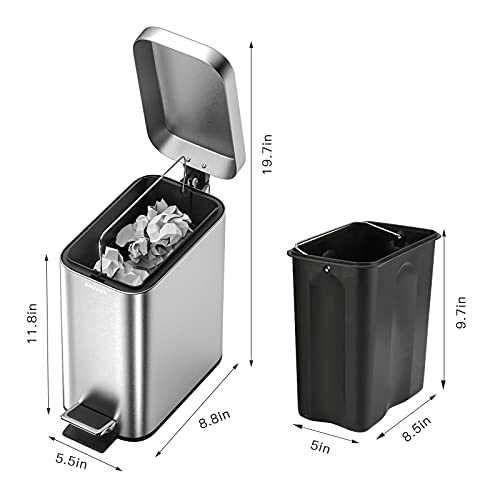 ANVAVA 5 Liter Step Trash Can, 1.3 Gallon Rectangular Bathroom Trash