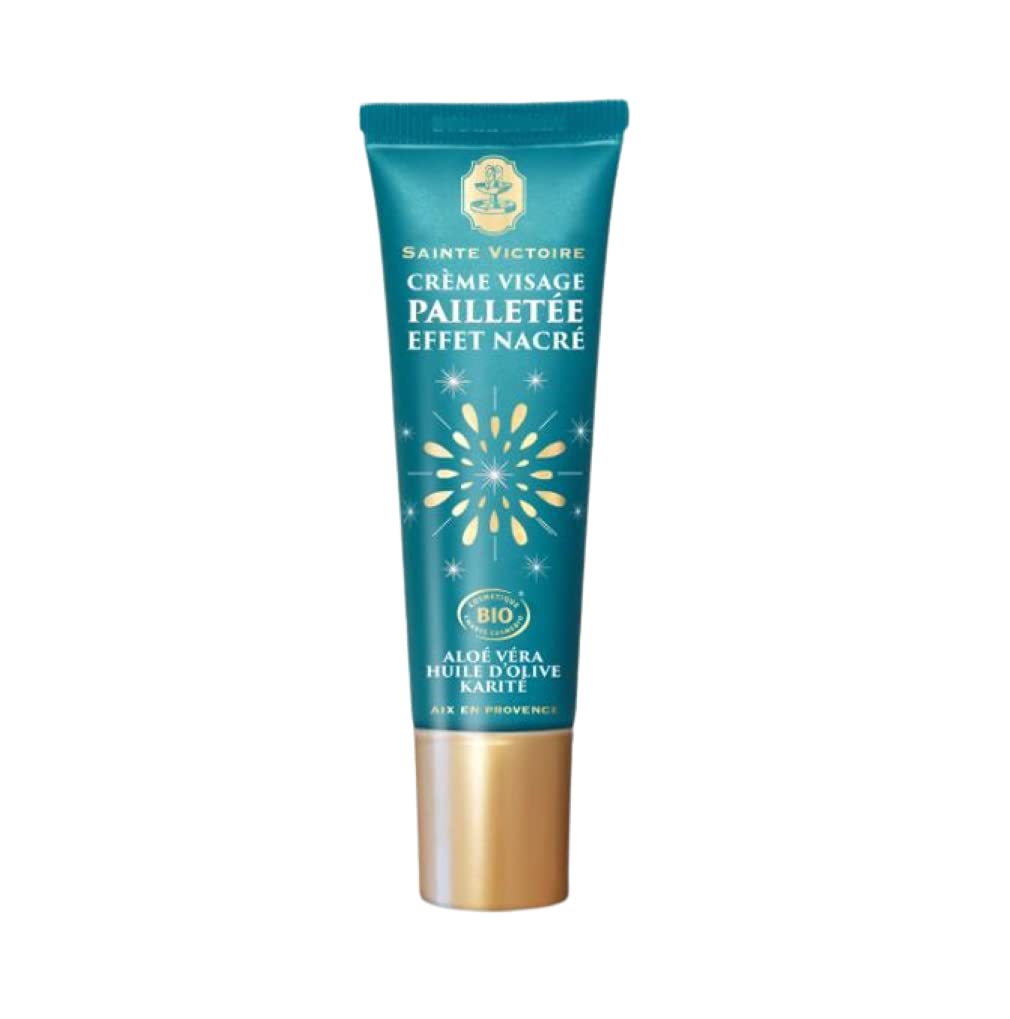 Sainte-Victoire Crème Visage Bio Pailletee Effet Nacré (Organic Glitter Pearl Effect Face Cream) 30ml made in France. 2 in 1 cream - Moisturise and Beautify to enhance skin tone.