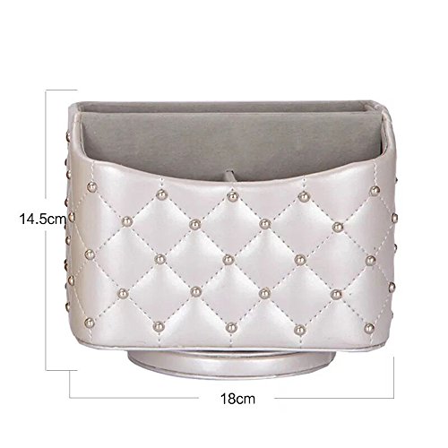 UnionBasic PU Leather Crocodile Pattern 360 Degrees Rotatable Remote Control/Controller Organizer, Spinning TV Guide/Mail/Media Desktop Organizer Caddy Holder (Silver w/Pearl)