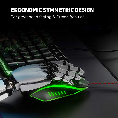 INPHIC Souris USB Filaire, 3200 DPI, 6 Boutons programmables, ergonomie, 4 LED de Respiration rétroéclairées, Souris Filaire pour PC, Compatible avec Windows 7/8/10 / XP/Vista