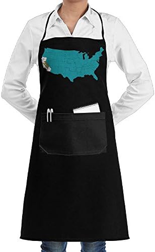 Lasatma California Bear 2 Aprons Kitchen Chef Bib Aprons Gift Apron Professional For Grill,BBQ,Baking,Cooking For Men Women,with Front Pockets,Black