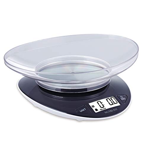 NUTRI FIT Digital Kitchen Food Scale Weight in Grams and Ounces for Cooking and Baking with 0.8L Removable Bowl High Precison for Coffee Vegetable Meat Cake, Black
