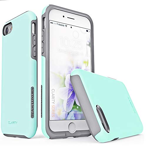 TEAM LUXURY [Clarity Series Case for iPhone 7 & 8, Updated G-II Ultra Defender [Shock Absorbent] Premium Protective Phone Case (4.7 Inch) - Soft Mint/Gray