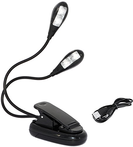 7TECH LED Book Reading Light 4 LED Battery USB Dual Use,Double Flexible Neck Black