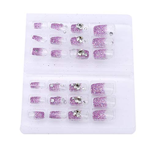 EH-LIFE 24pcs False Nails Glitter Head Square Rhinestone Bride Wedding Nail Art Adhesive Glue