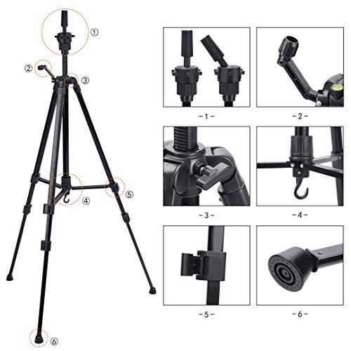 Klvied Tripod Wig Stand for Hair Extension, Adjustable Mannequin Head Stand, Canvas Block Wig Head Stand for Hairdryer, Hair Salon, Hairdressing, Cosmetology Training with T-Pins, Carry Bag - Thumbnail 4