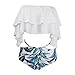 GIRL AND SEA Womens Falbala High Cut Off Shoulder Leaf Floral Bottom Padding Ruffle Swimsuits Bikini