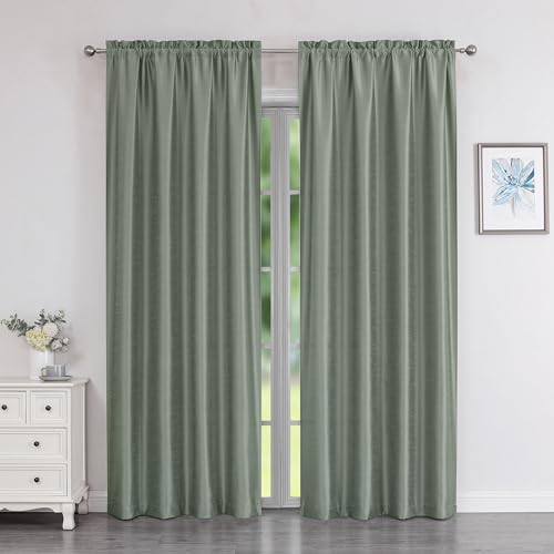 Photo 1 of Chyhomenyc Uptown Faux Silk Sage Green Curtains 84 Inch Length 2 Panels for Bedroom, Room Darkening Soft Shiny Fabric Rod Pocket Window Drapes for Living Room, Each 40x84 Inches, 7 FT