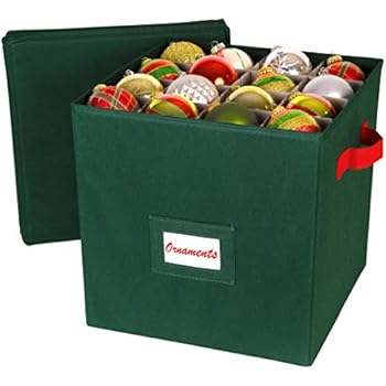 Christmas Ornament Storage Container - Stores up to 64 Holiday Ornaments - Adjustable Compartments to Fit All Your Xmas Decoration Needs - with Removable Cover and Convenient Carry Handles