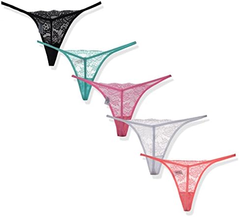 Ayaya Sexy Lace Lingerie T-back Thongs Pack of 5 (S, Muti-color)