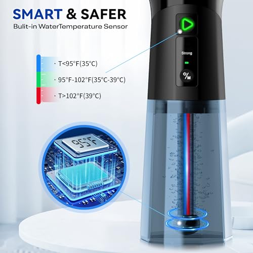 Upgraded Electric Ear Wax Removal Kit - Water Temperature Sensor & One-Piece Waste Tank - Ear Wax Cleaner with 4 Modes IPX7 Ear Irrigation Flushing System with 10 Tips