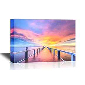 Bridge Canvas Wall Art - Calm Pier at Sunset - Gallery Wrap Modern Home Art | Ready to Hang - 12x18 inches