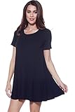 A+D Womens Loose Flowy Shortslv Crewneck Tunic Dress (S-3X) (Black, X-Large)