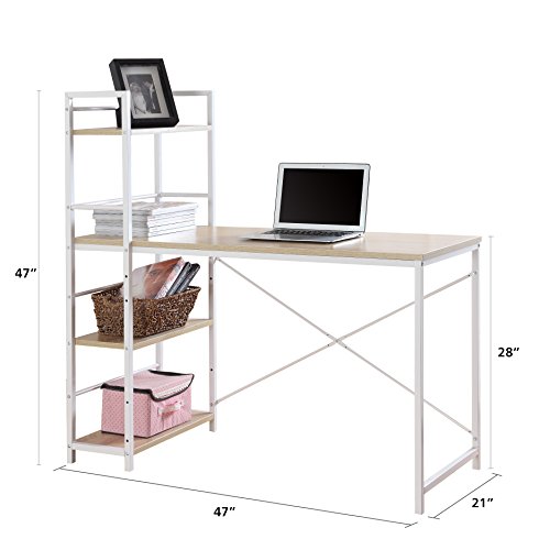 Modern Small Work / Computer Desk with Attached Shelving (Brown / White) - Thumbnail 3