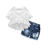 Lankey Girl Clothes Little Kids Short Sets Cotton Casual Coat Jeans 2 Pcs Pants Sets