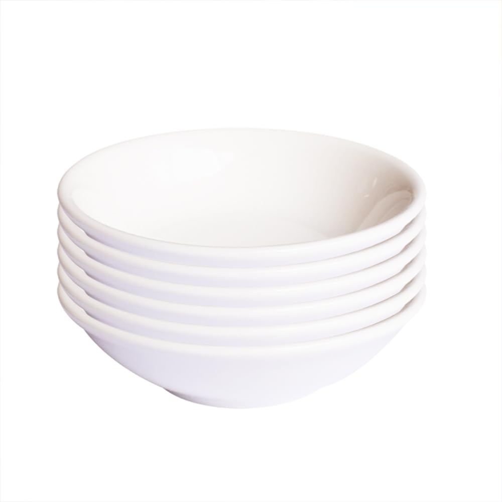 Pirhosigma 6 pcs Round 7mm Porcelain Soy Sauce Dish Ceramic Dip Dipping Bowls White Palette for Dinner Baking BBQ and Cooking