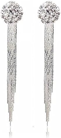 Silver Plated Elegant Generous Crystal Stud Earrings for Women Long Drops Earings