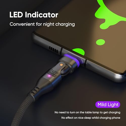 KASTWAVE 240W Magnetic Charging Cable, 180°Rotating USBC to USB C Magnetic Data Cable, Micro USB Magnetic Phone Fast Charger Cable Data Transfer for Laptop/Tablet/Smart phone (6ft)