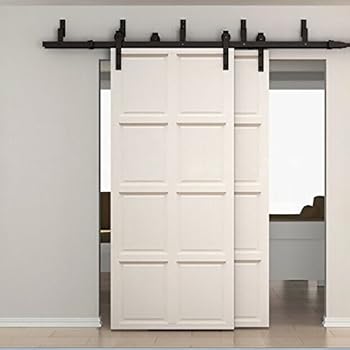 Amazon.com: WINSOON Ship From USA 5FT Antique Bypass Double ... Amazon.com: WINSOON Ship From USA 5FT Antique Bypass Double ... - WINSOON 5FT Black Rustic Bypass Sliding Roller Heavy Duty Barn Double Wood Doors Hardware Flat Track Kit