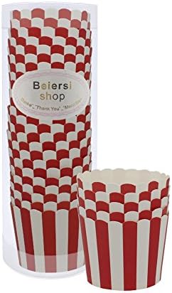Beiersi Stripes Paper Cake Cup Cupcake Dessert Muffin Cases Baking Cups (Pack of 20) (Red Stripes)