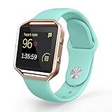 UMTELE Soft Silicone Replacement Strap with Rose Gold Frame for Fitbit Blaze Smart Fitness Watch, Small, Teal